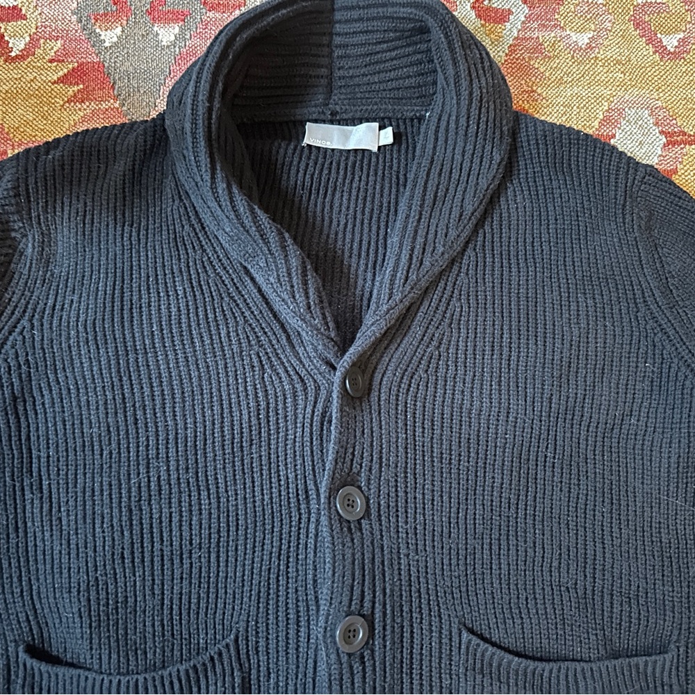 Vince Black Ribbed Cardigan Sweater
